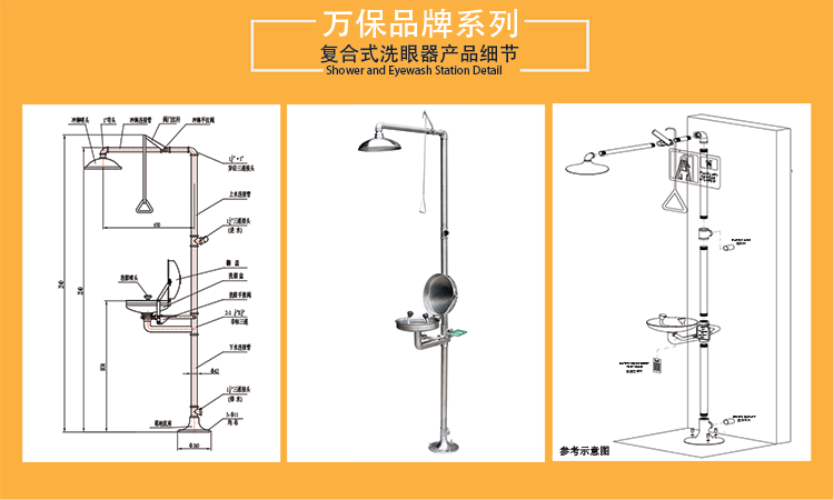 防塵翻蓋復合式洗眼器產品細節